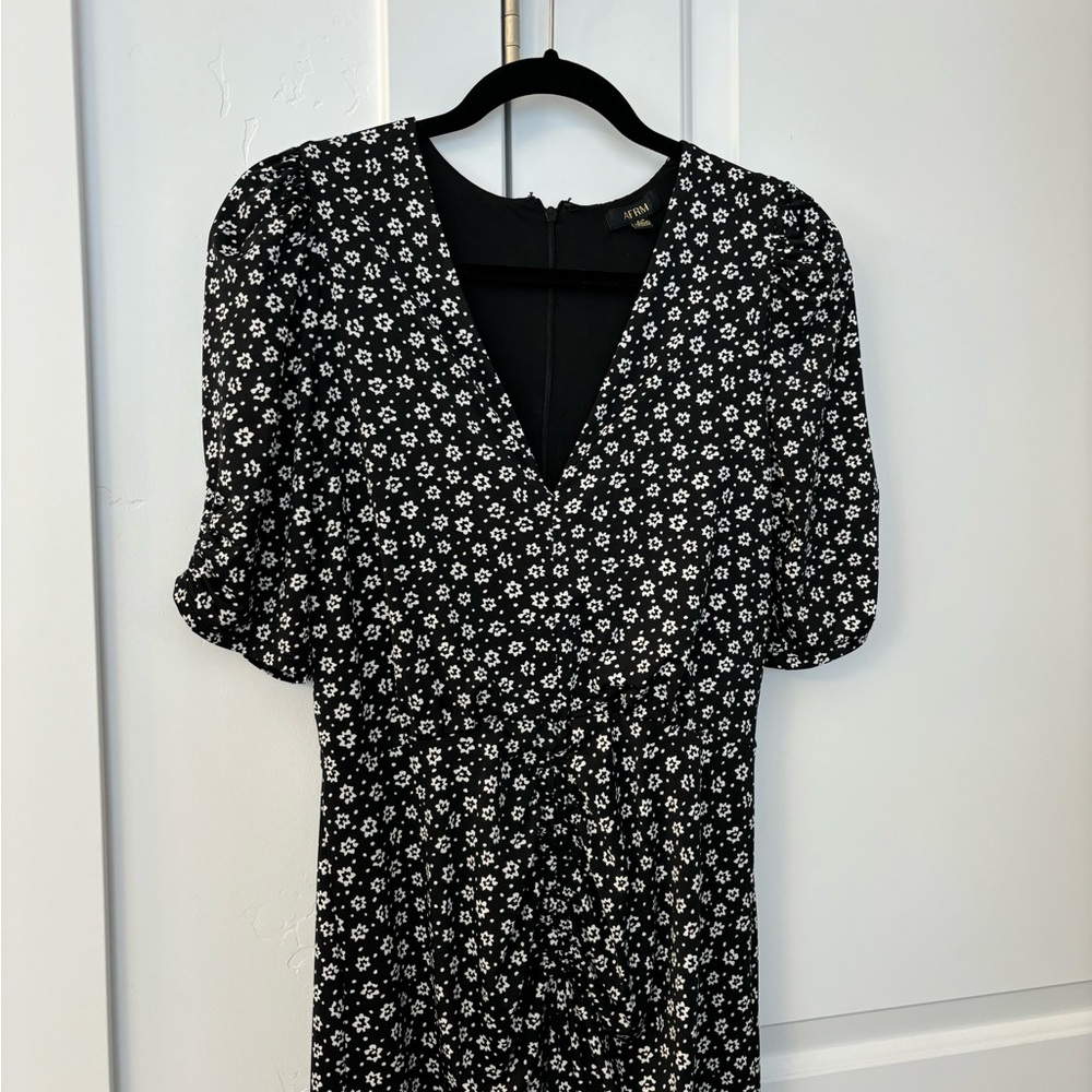 AFRM black + white ditsy floral dress